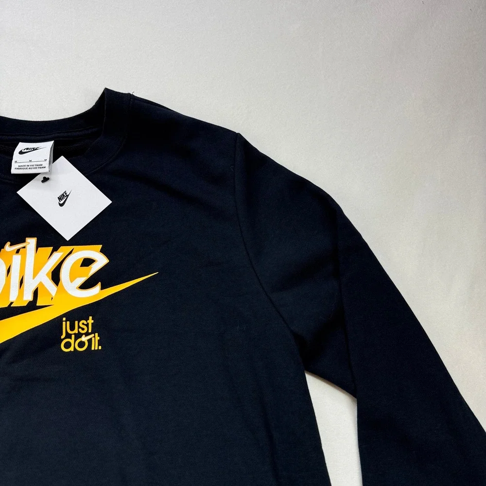 Nike Womens Sportswear Crewneck Sweatshirt Black Yellow Just Do It Logo M NWT